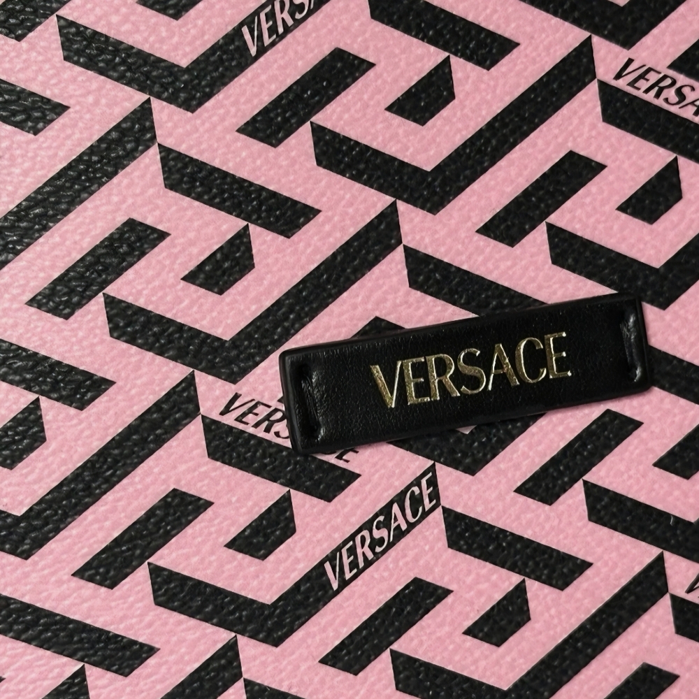 Versace Greca Coated Canvas Leather Pink/Black Tote Bag w COA (NWT) RETAIL $1125 - Picture 11 of 15